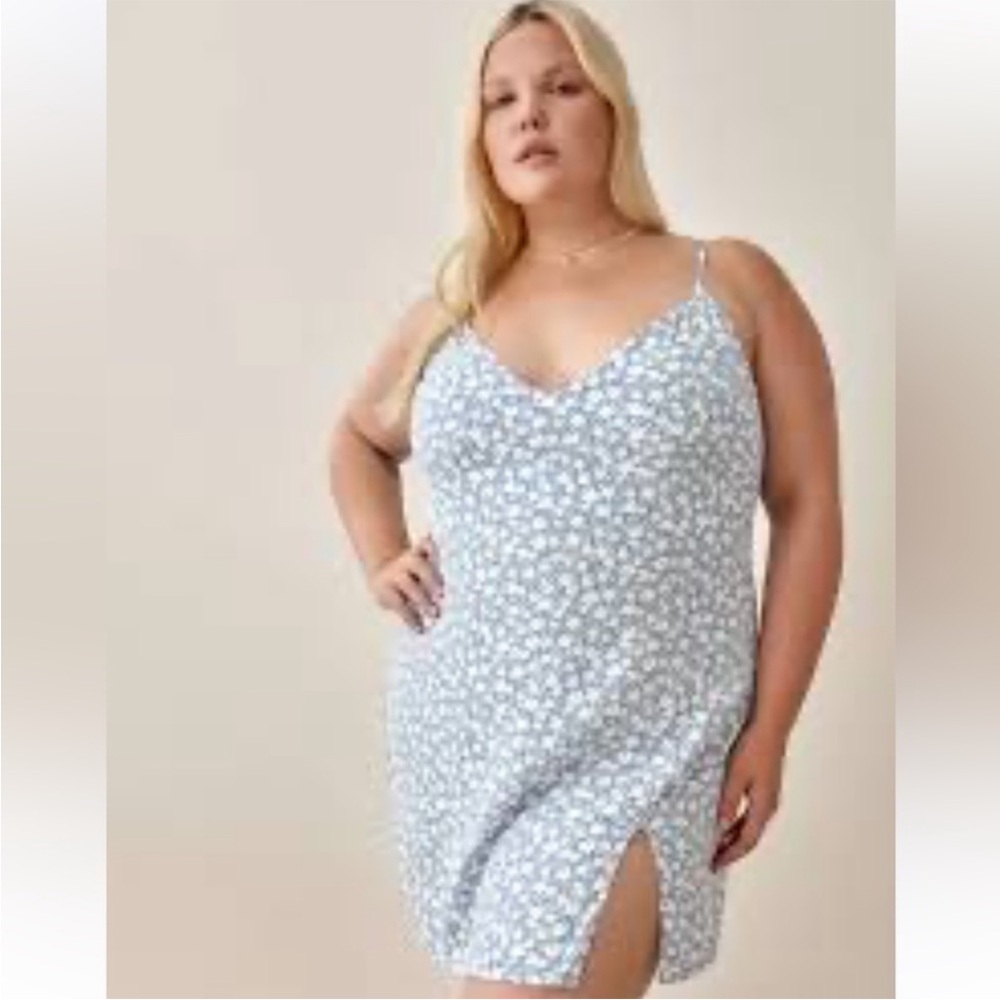Reformation Light Blue Daisy Slip Mini Dress